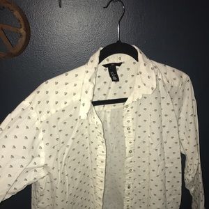 White button up blouse with diamond pattern